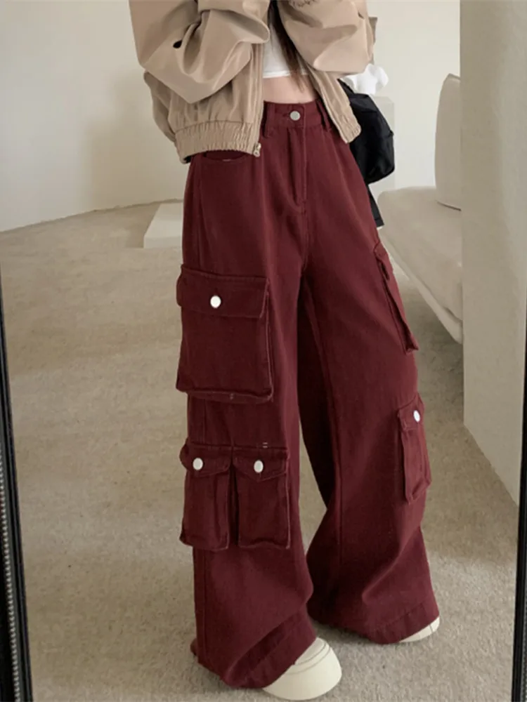 Женские свободные джинсы с карманами дизайнерские брюки широкими штанинами