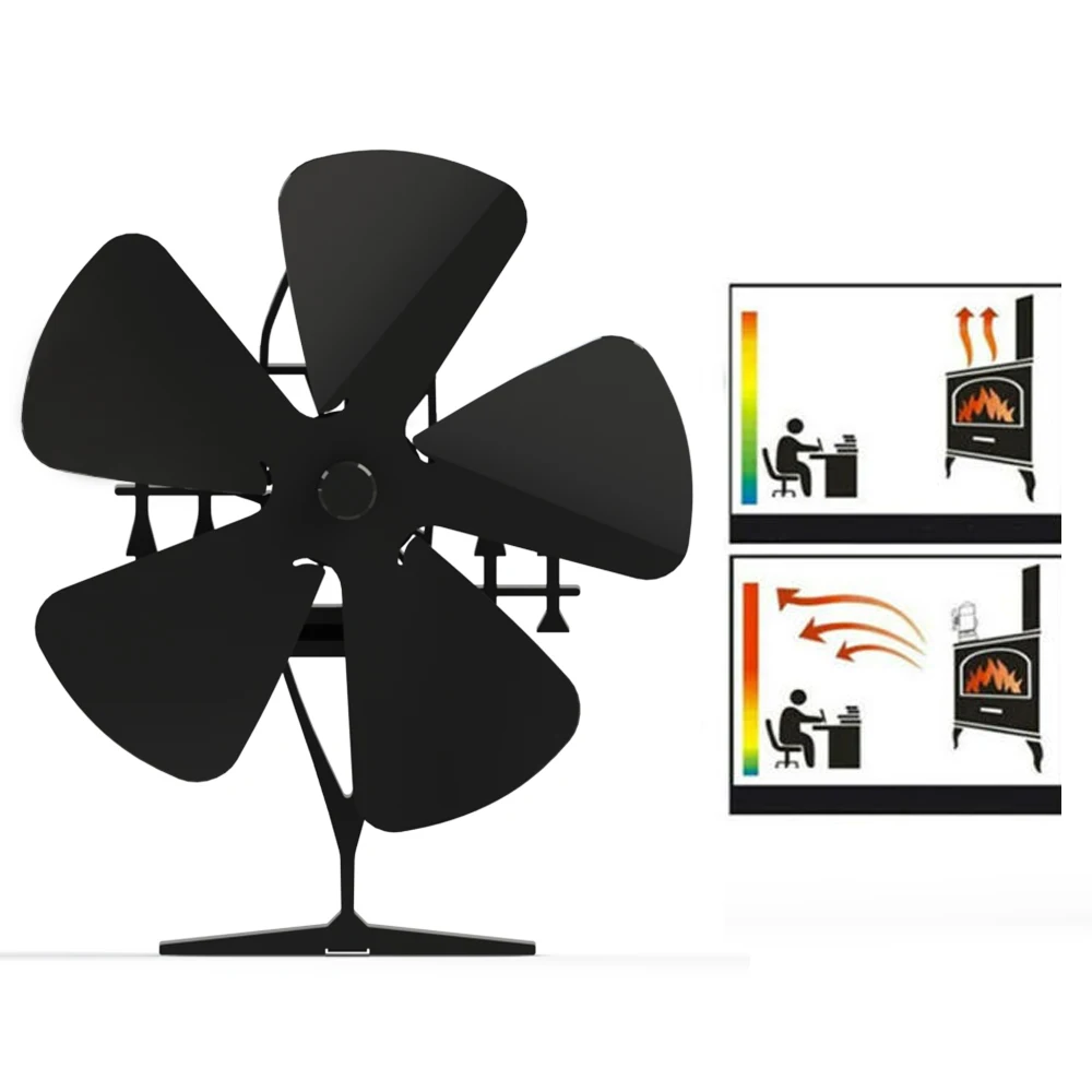 

5-blade Black Hot Stove Fan Log Burner Ecological Fan Portable Household Fireplace Fan Efficient Heat Distribution