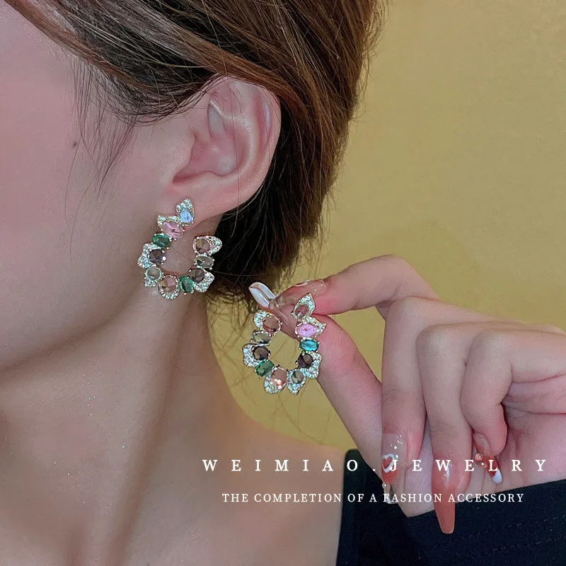 

Vintage Baroque Style Geometric Pendant Earrings Women's Colorful Zircon Crystal Pendant Earrings Party Jewelry Accessories
