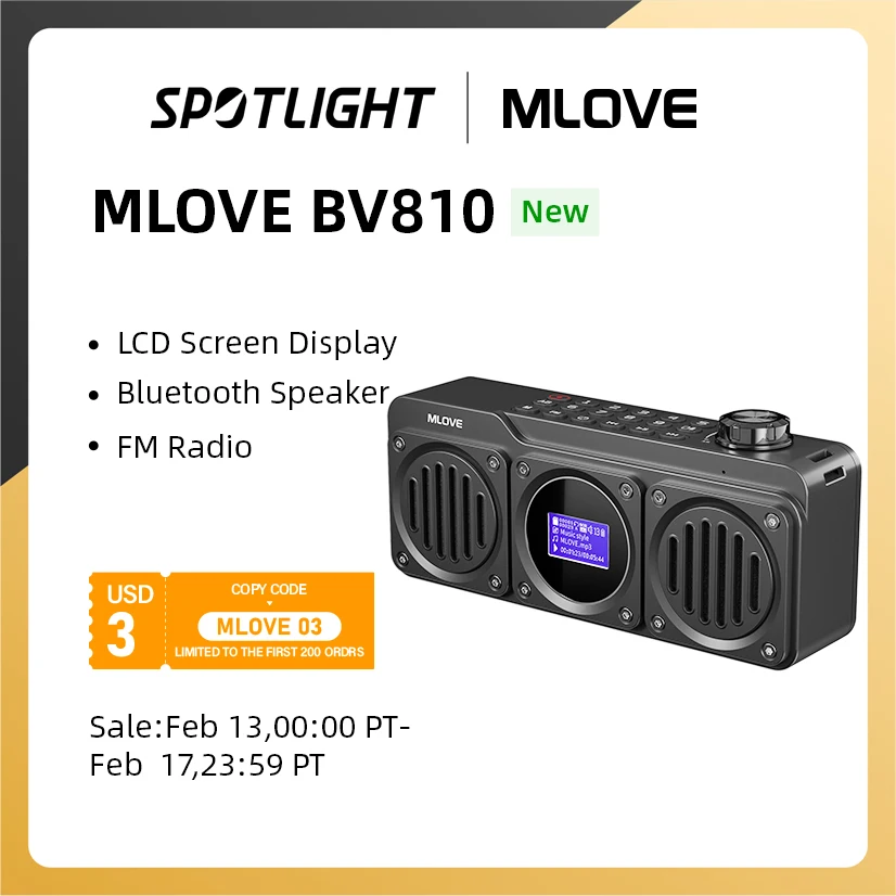  MLOVE BV810 Portable Bluetooth Speaker with FM Radio, Waterproof Speaker , LCD Screen Display, HD Free Call, Micro SD Card Slot