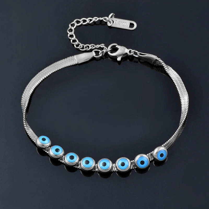 

KIOOZOL Stainless Steel blue evil eyes gold silver color bracelets for women hand chain 2022 jewelry accessorie 213 KO1