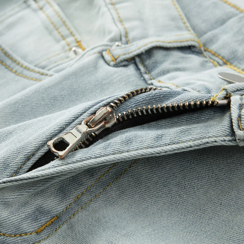 High Street Fashion Men Jeans Retro Washed Blue Elastic Stretch Skinny Fit Ripped Jeans Men Patched Designer Hip Hop Brand Pants