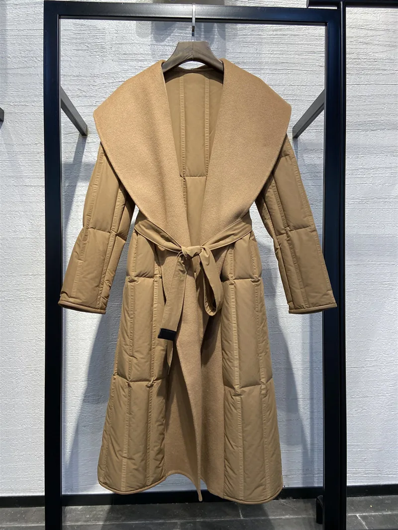 2022 Women's Long Down Jacket Designer Double-sided Ni Large Lapel Spliced Goose Down Winter Coat Down Jacket Women