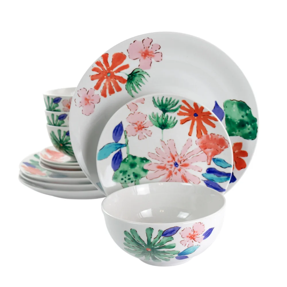 

OIMG Dazzling Lily 12 Piece Ceramic Dinnerware Set