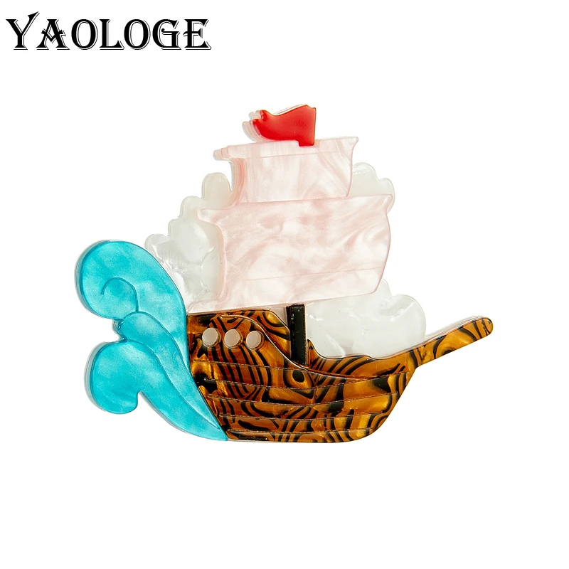 

YAOLOGE Acrylic Creative Sailing Brooches For Women Unisex Exaggerated Cartoon Cute Badge Lapel Brooch Pin Jewelry Gift