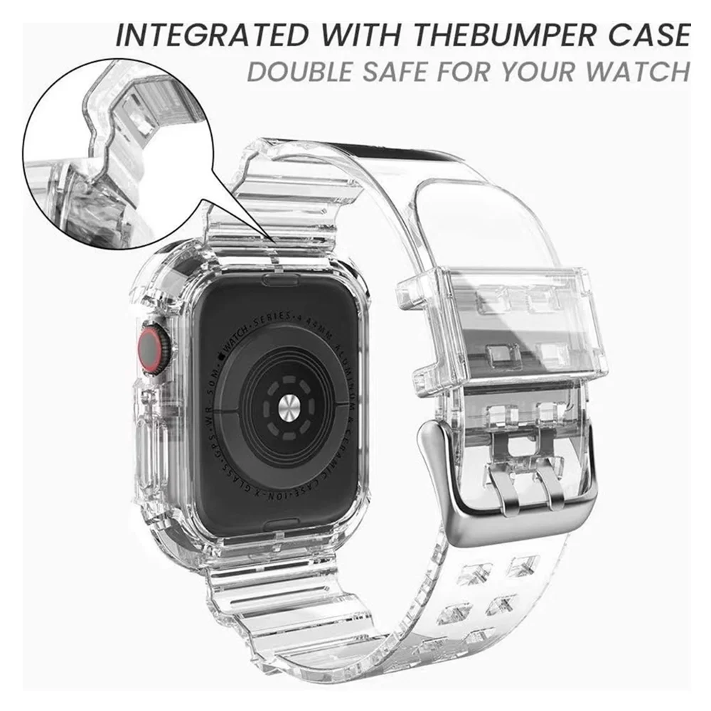 Прозрачный ремешок и чехол для Apple Watch Series 7 6 5 4 3 2 1 SE ТПУ прозрачный браслет iWatch 45