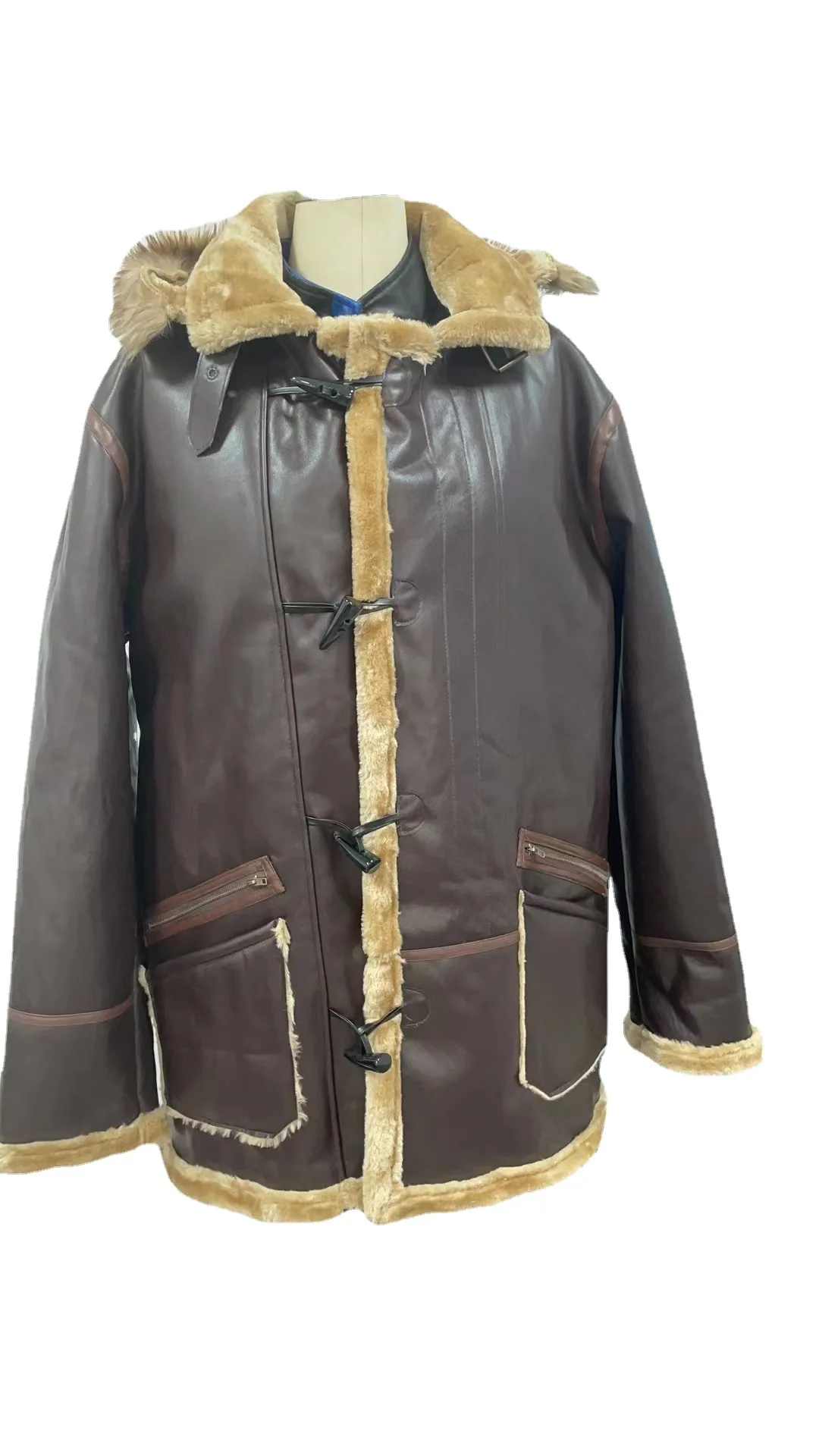 Трансграничная меховая и кожаная мужская сумка для бега на молнии с капюшоном