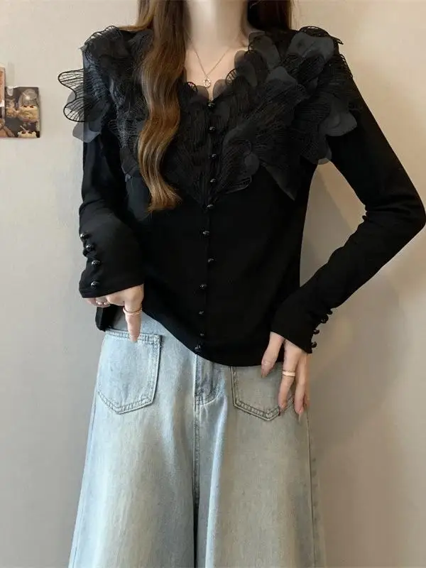 Плюс размер Тяжелая промышленность Трехмерный цветок с v-образным вырезом