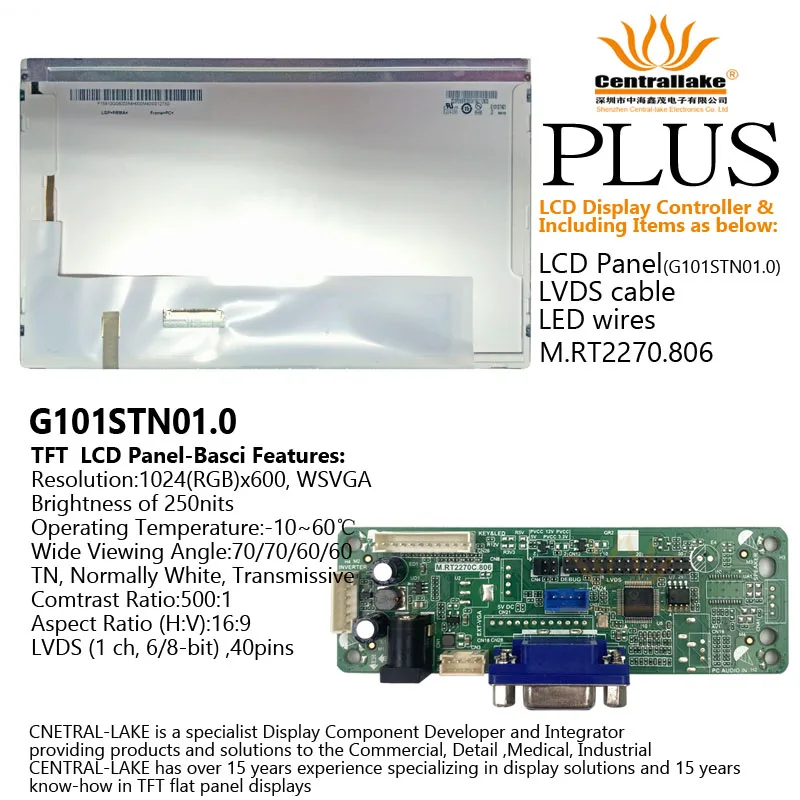 Hot Sale for 10.1″LCD Industrial Display Screen Includes Controller Board :RTD2270 plus 10.1 inch G101STN01.0