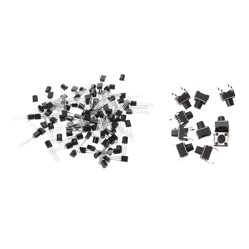 

110 Pcs Electronics:10 Pcs 4 Pins Tactile Round Push Button Switch Momentary Tact & 100 Pcs 2N5551 Through Hole NPN Transistors