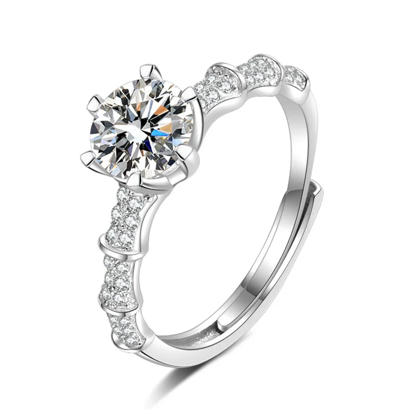 

Moissanite with certificate diamond ring women's S925 sterling silver one carat six-prong diamond bamboo ring wedding jewelry