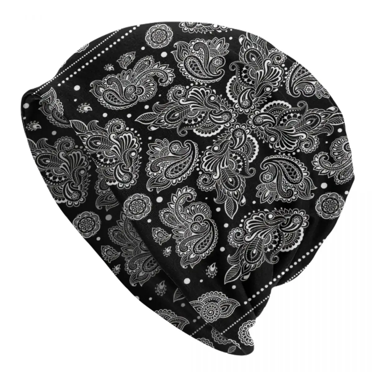 Oriental Paisley Ornament Black And White Adult Men's Women's Knit Hat Keep warm winter knitted hat