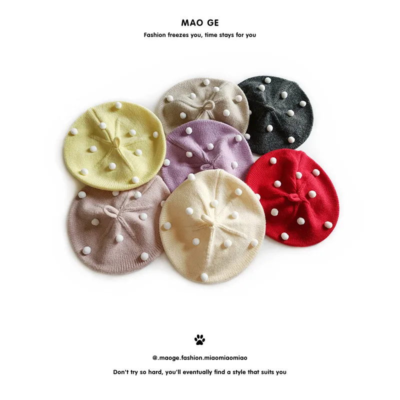 

2023 Fashion New Princess Kids Girls Caps Berets Lovely Pearl Beanies Hats Spring Autumn Winter Toddler Girls Hats