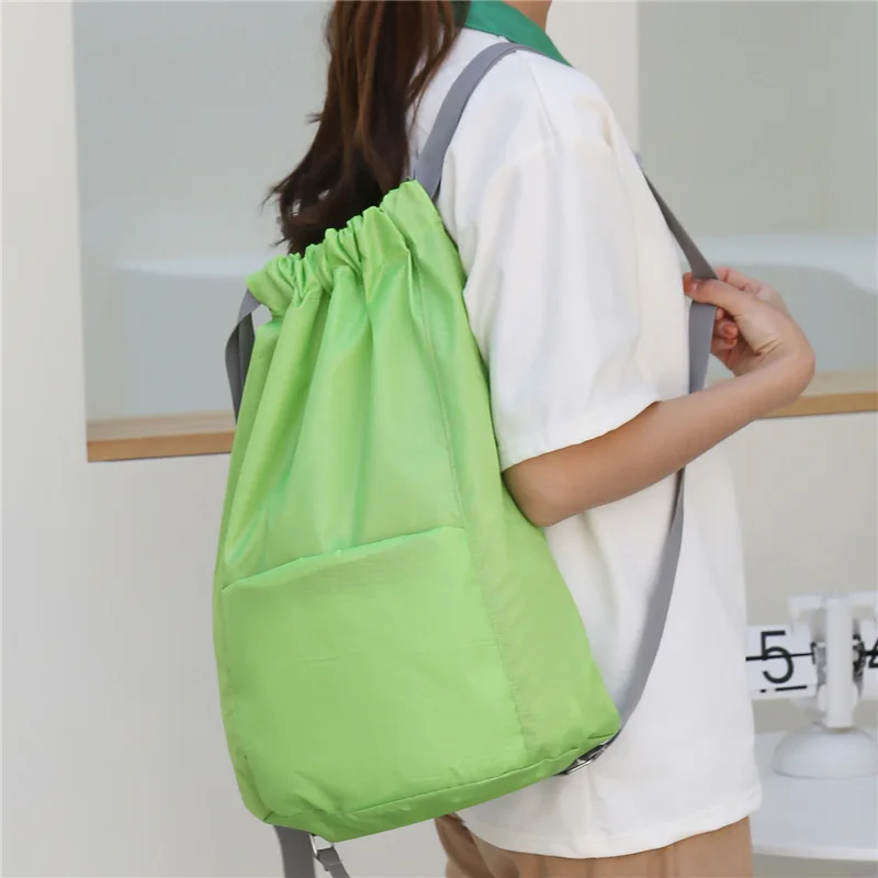 Drawstring Shoulder Bag Female Outdoor Travel Fitness Sports Bag Lightweight Shoulder Bag Bundle Pocket Backpack Gym Bag Men