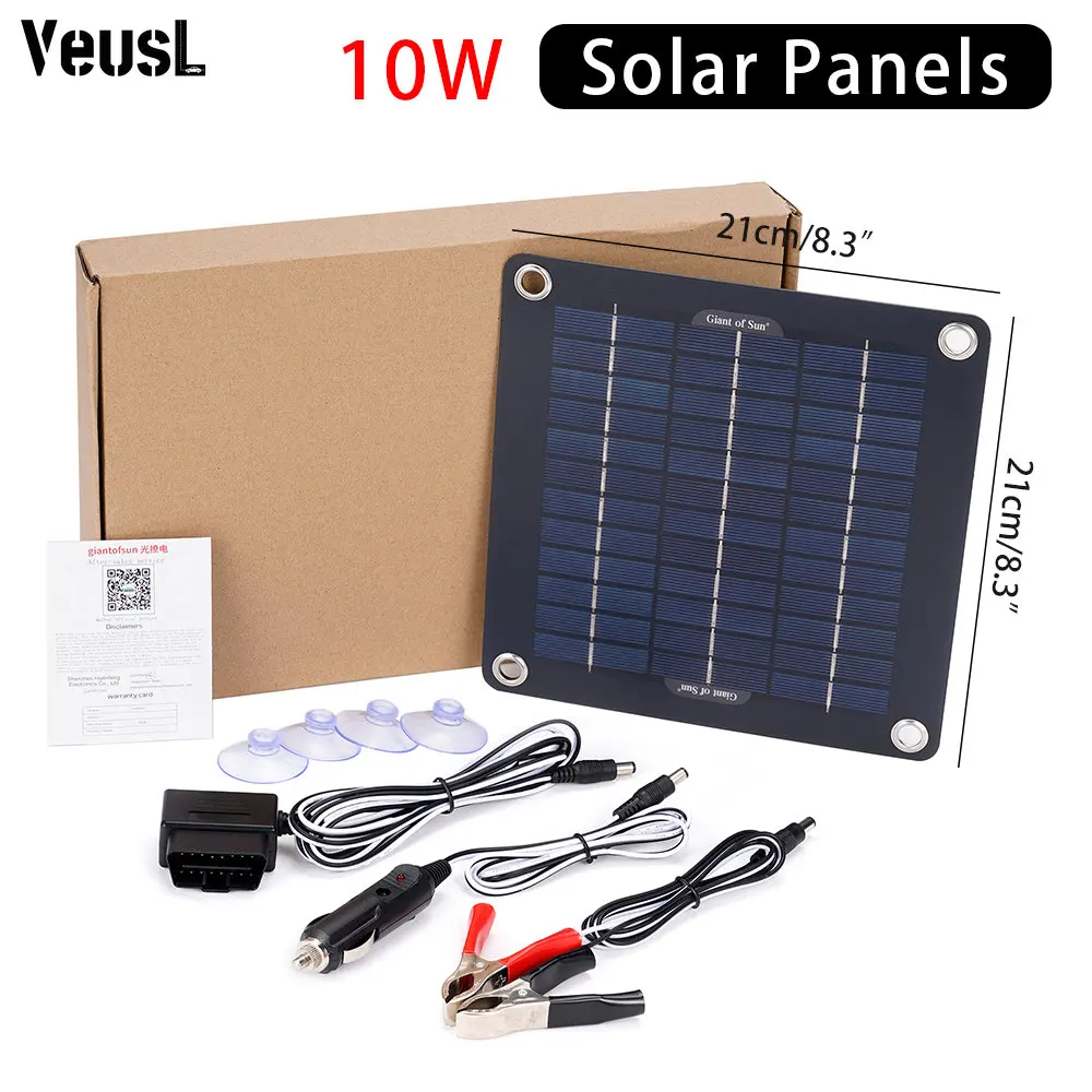 

12V 5V DC Waterproof Battery Solar Panel With 10A Controller With OBD Plug For Phone RV Car Charger Port Car Battery Charging