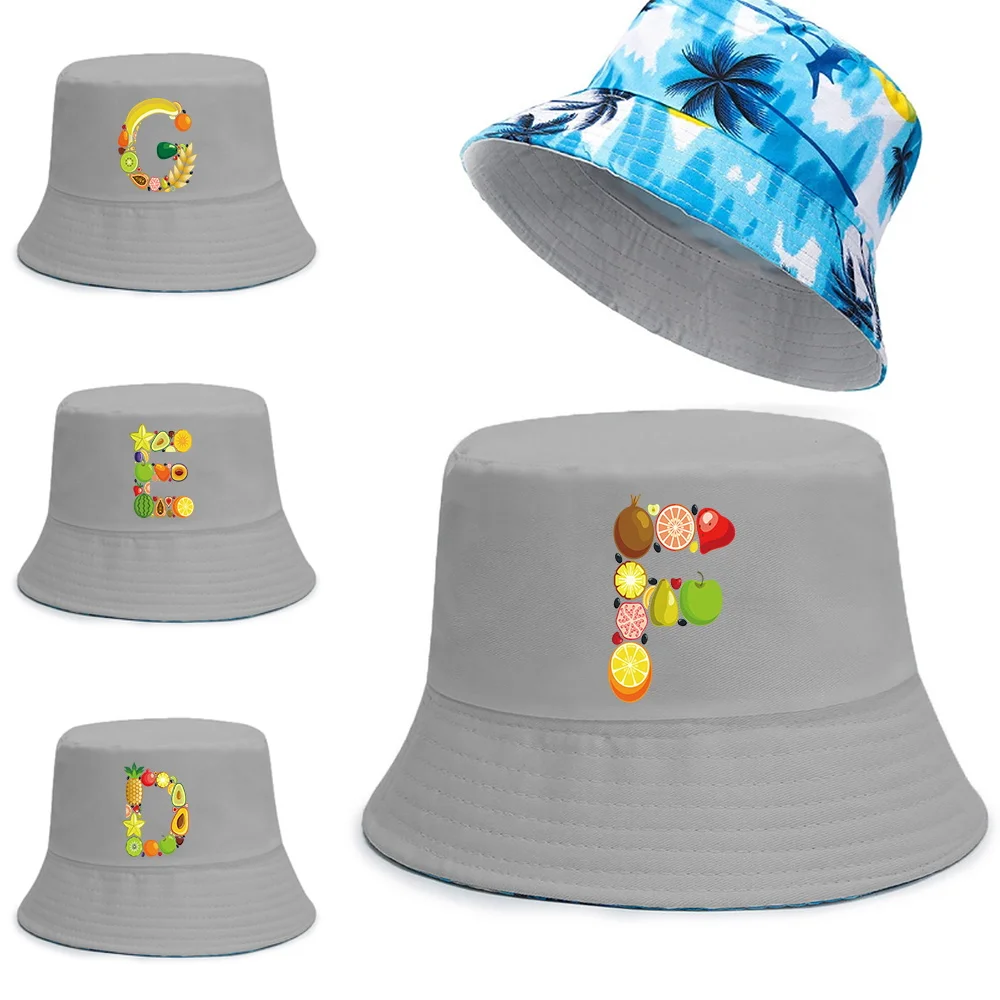 

Outdoor Sports Double-sided Hats Women Visors Sun Hat Beach Fishing Cap Fruit Letter Paint Hip Hop White Bucket Caps for Men