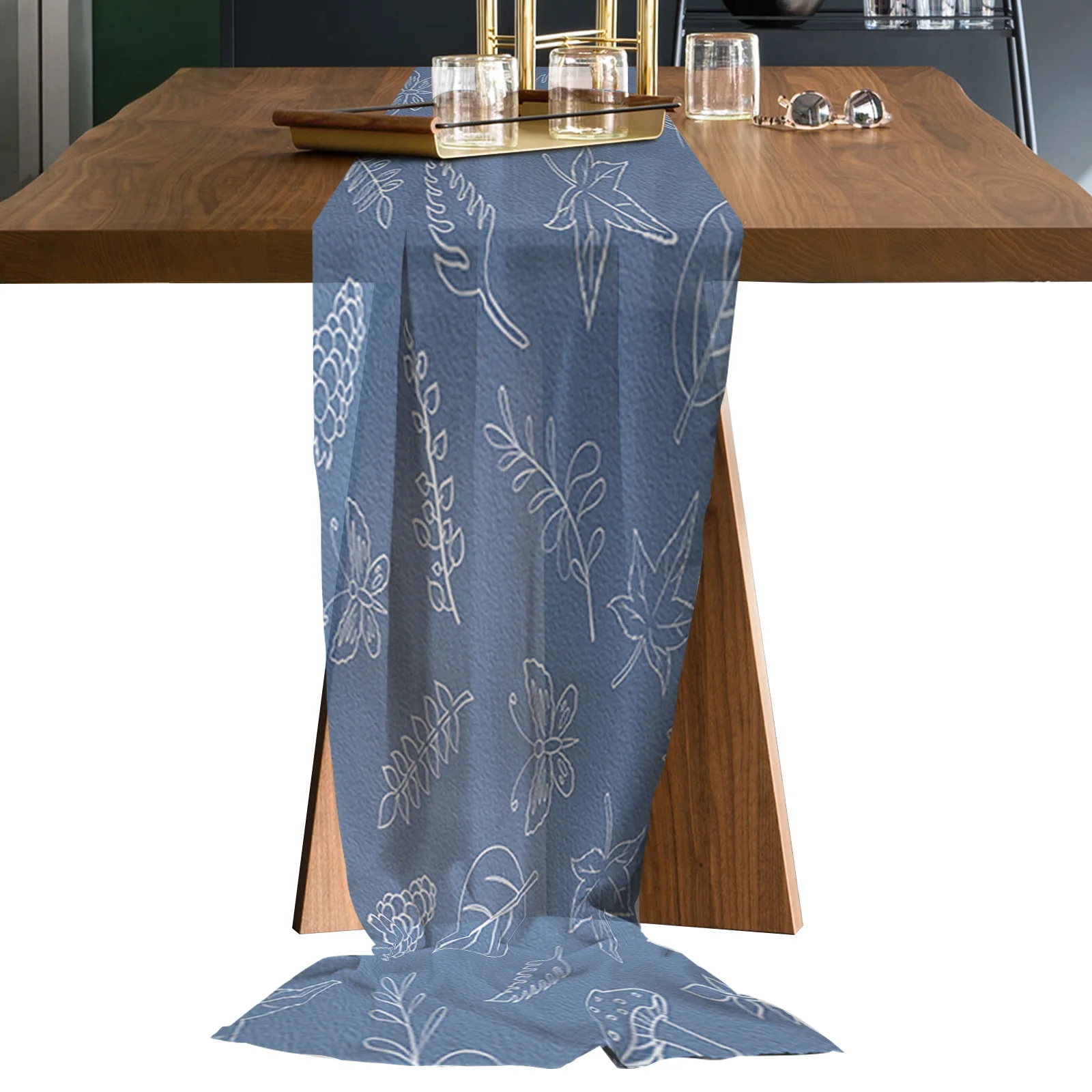 

Leaves Flower Butterfly Lines Chiffon Table Runners Wedding Party Decor Tablecloth Gauze Table Runner for Home Coffee Table