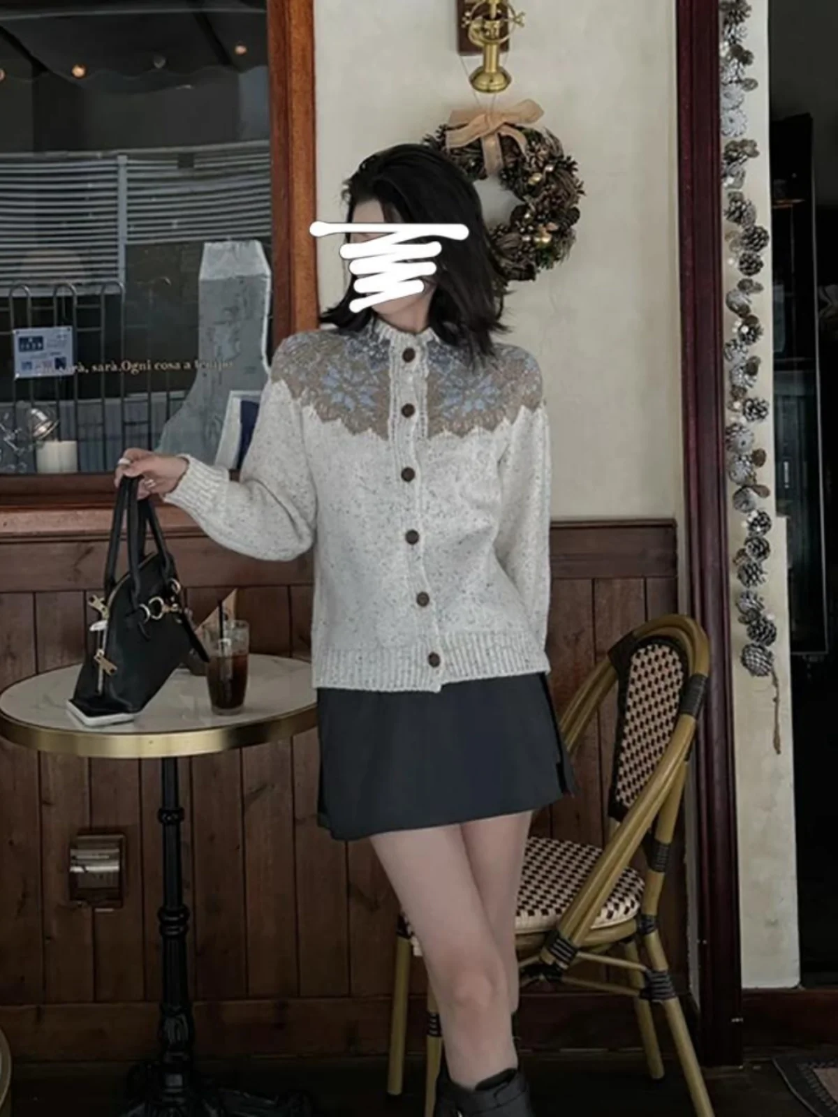 Корейская серия жаккардовый вязаный свитер с круглым вырезом и длинными