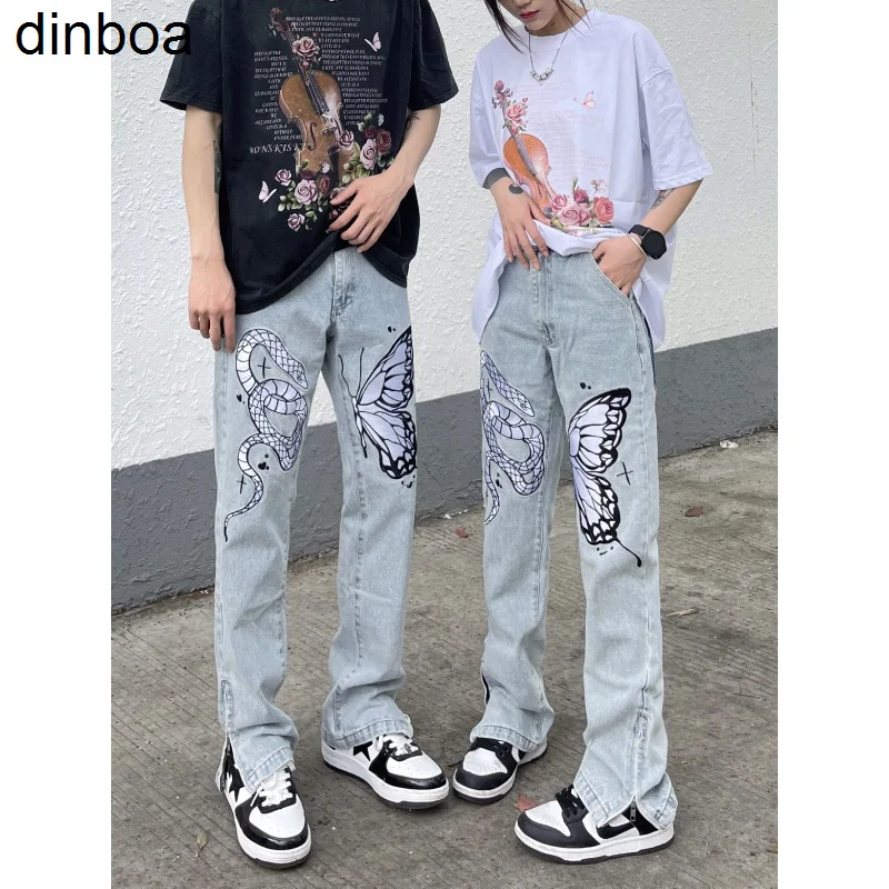 

Butterfly Embroidery Baggy Jeans Women Harajuku Vintage Street Hiphop Washed High Y2k Waist Jeans Random Slit Women Jeans Pants