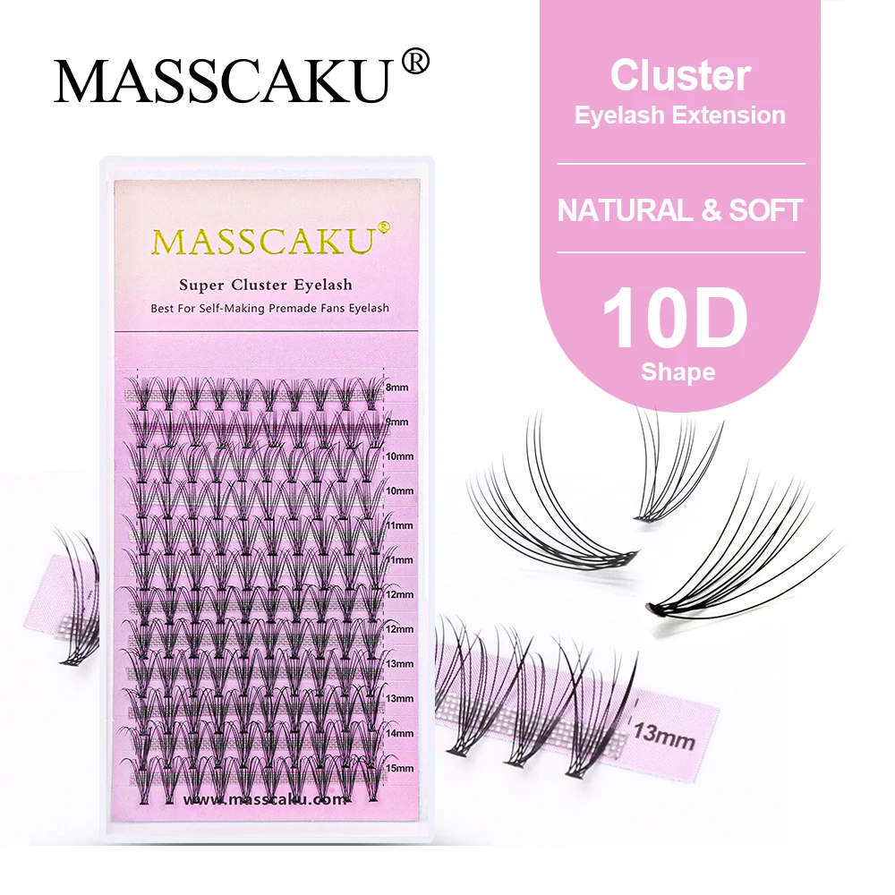 

MASSCAKU Faux Mink Clusters Individual Lashes Extensions Russian Volume C D Curl Long Lasting Heat Bond Eyelashes Beauty Cilios