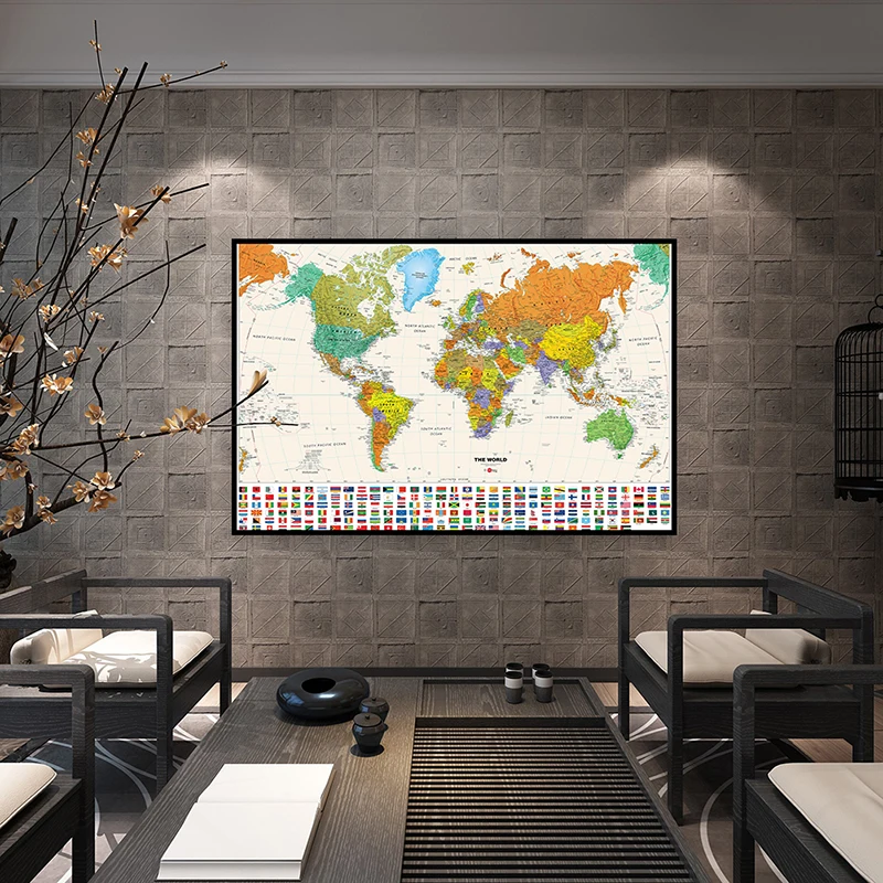 

59*42cm The World Map Posters Non-woven Canvas Painting Wall Art Prints Living Room Home Decoration School Classroom Supplies