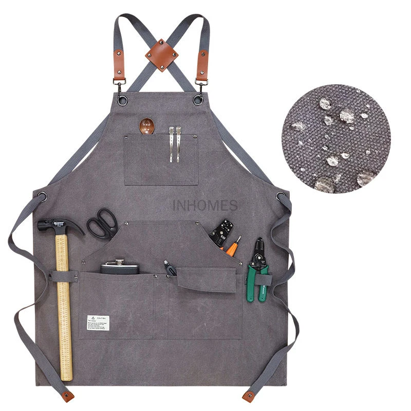 

Heavy Duty Waterproof Thick Canvas Carpenter Garden Apron Custom Logo Cafe Shop Hairdresser Barber BBQ Kitchen Apron Overall