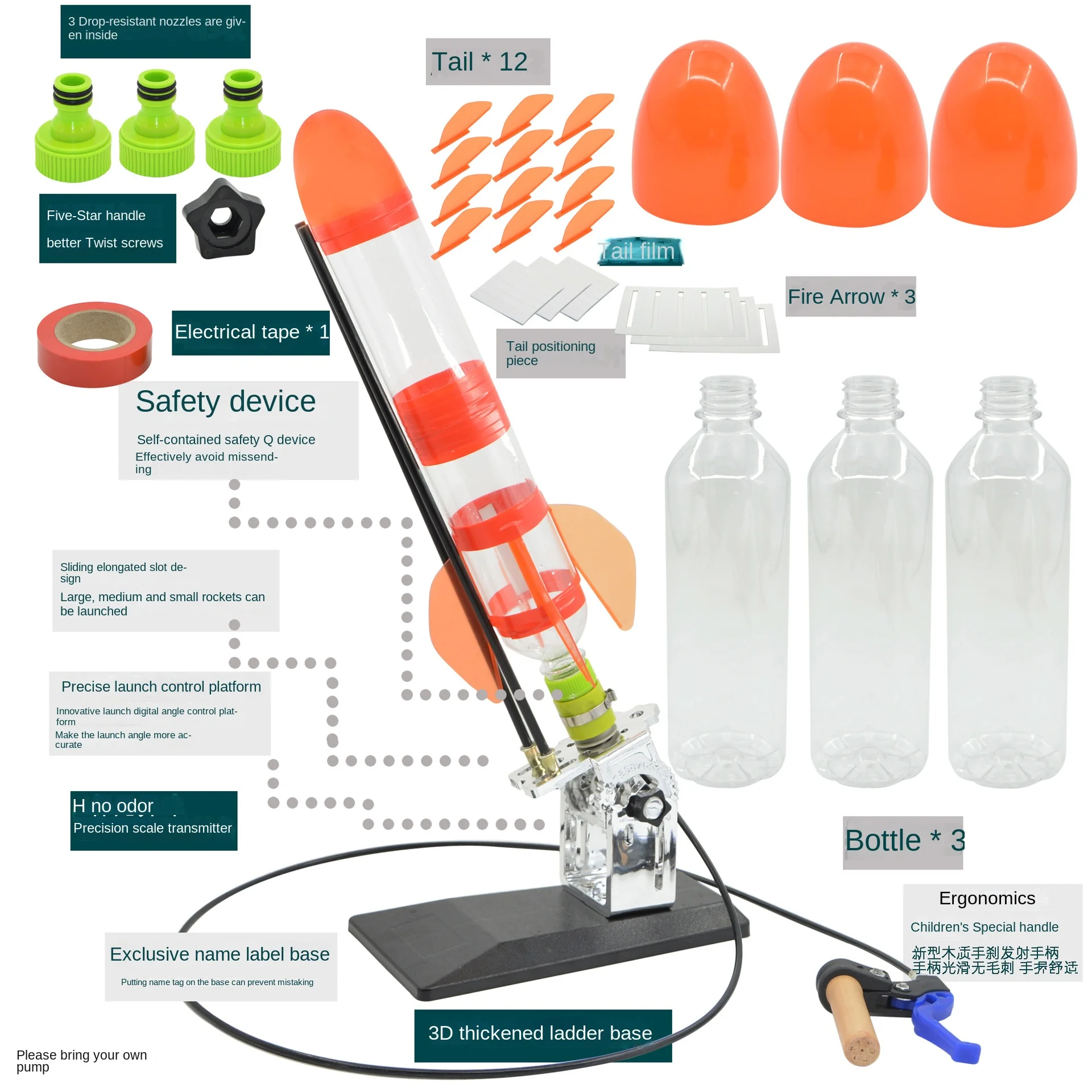 

Полный набор ингредиентов Water Rocket, материал для научных экспериментов, резьбовое сопло, парашютный пусковой механизм, Бесплатная установка