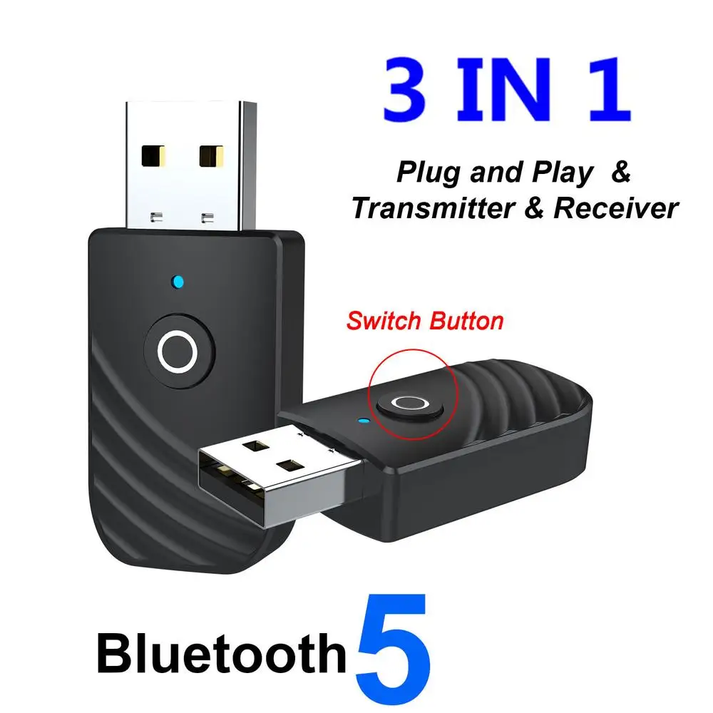 

Sy319 Bluetooth 5.0 Audio Adapter 3-in-1 USB Receiver Mini Transmitter Suitable For TV PC Car Kit Aux Speaker Dongle Adapters