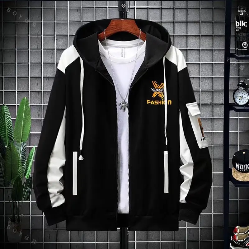 2023 Spring Autumn Men Tracksuit Hoodies and Sweatpants Fashion Casual Patchwork Youth Preppy Style Light Coat