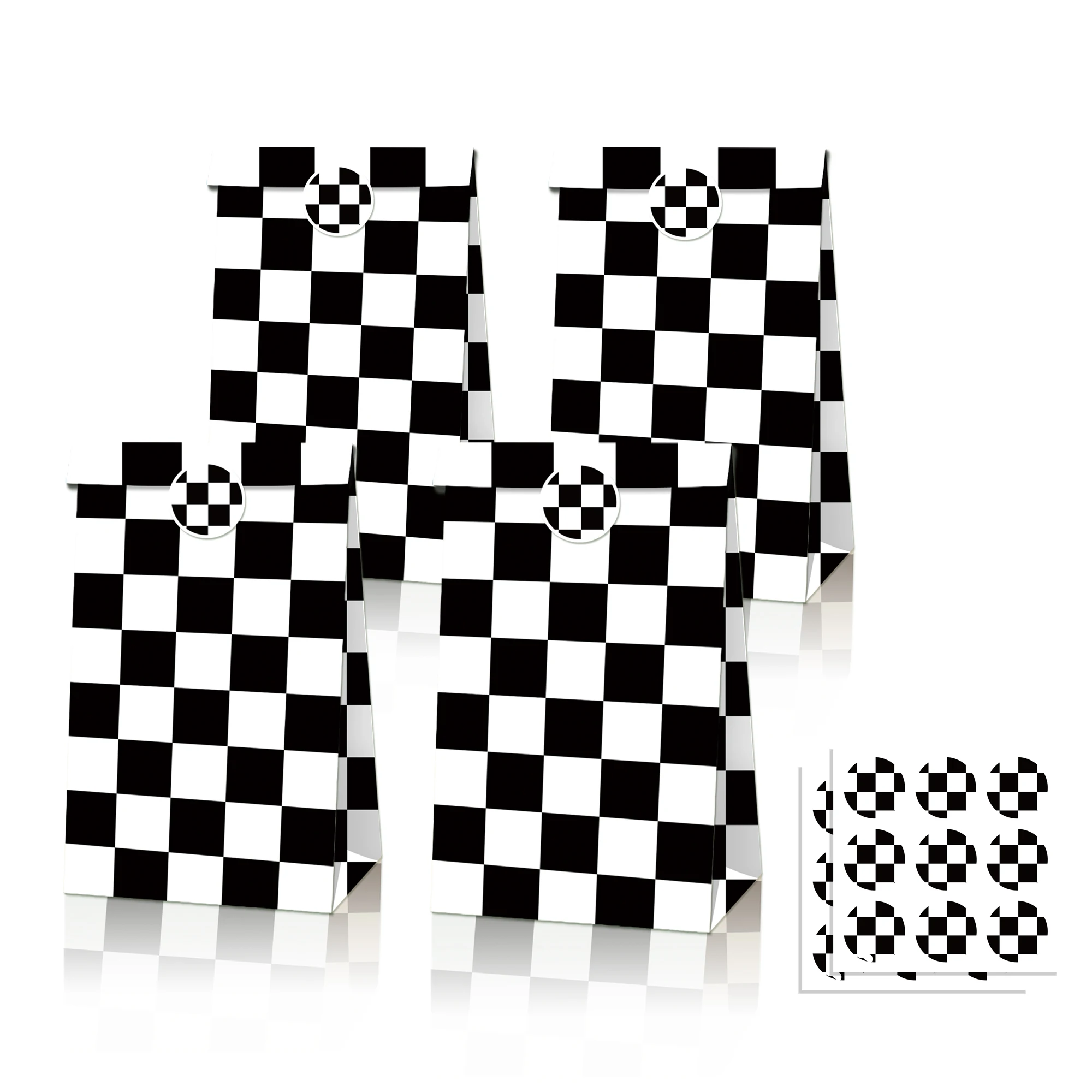 

LB115 12Pcs Racing Car Game Black White Plaid Lattice Birthday Party Kraft Paper Gift Bags Sticker Baby Shower Party Decorations