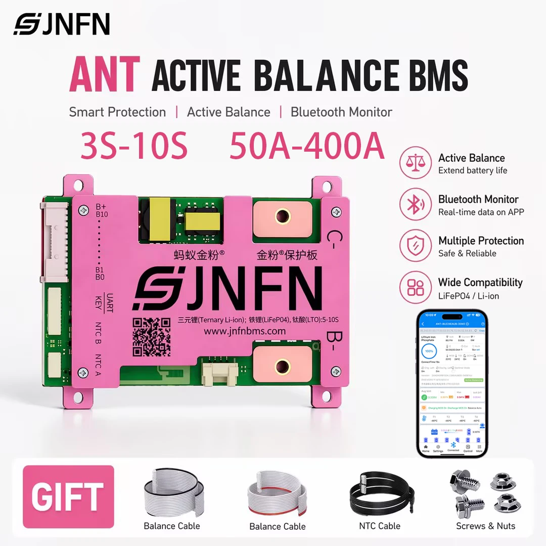 Фото JNFN ANT BMS 3S 4S 5S 10S 12В 24В 36В 1А Активный балансировочный смарт-BMS для LiFePO4 и Li-ion аккумуляторных блоков с RS485 и Bluetooth №1
