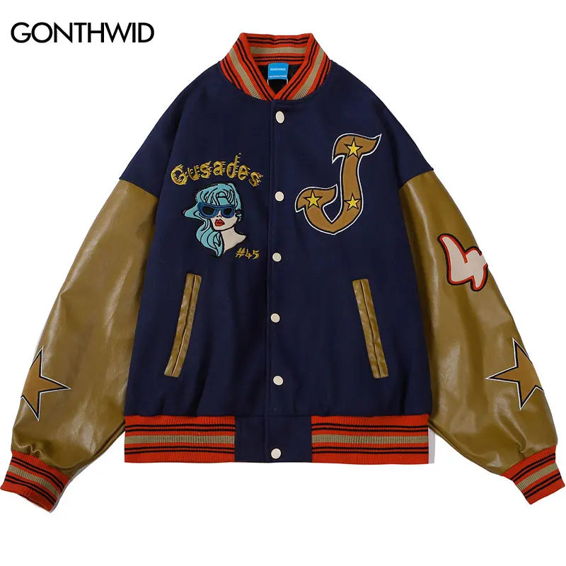 Мужская винтажная Бейсбольная Куртка Varsity куртка-бомбер в стиле пэчворк с