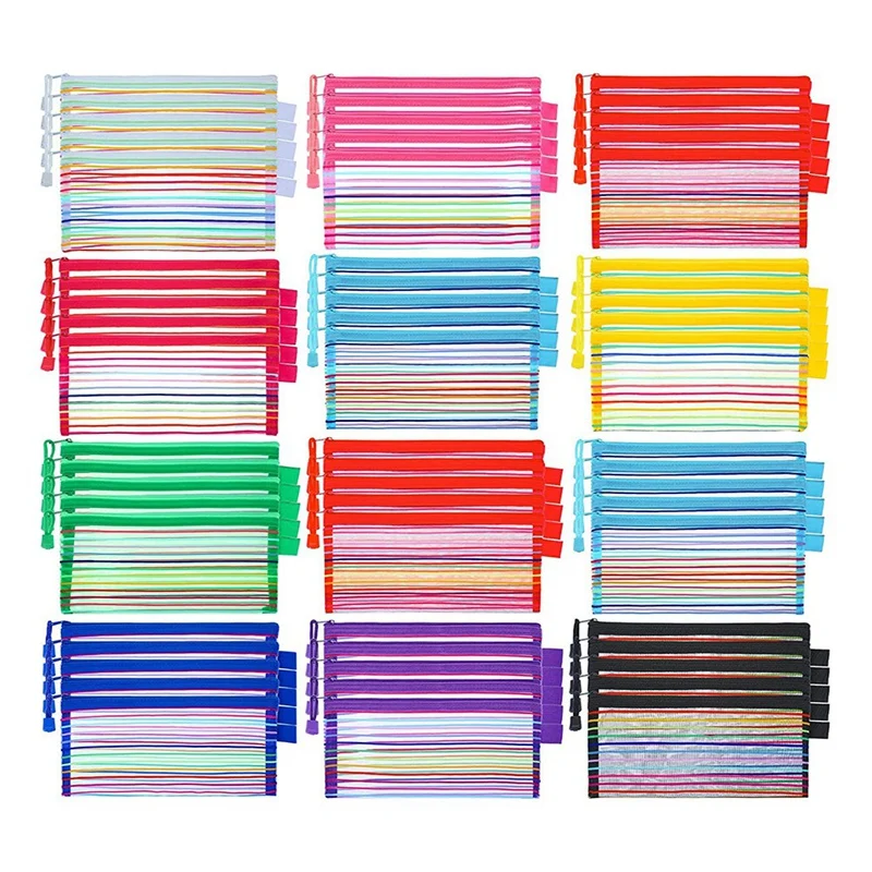 

100 Pcs Zipper Mesh Pouch Pencil Pouch Pen Bag With Zipper Travel Organizer Mesh Bags For School Office Supplies