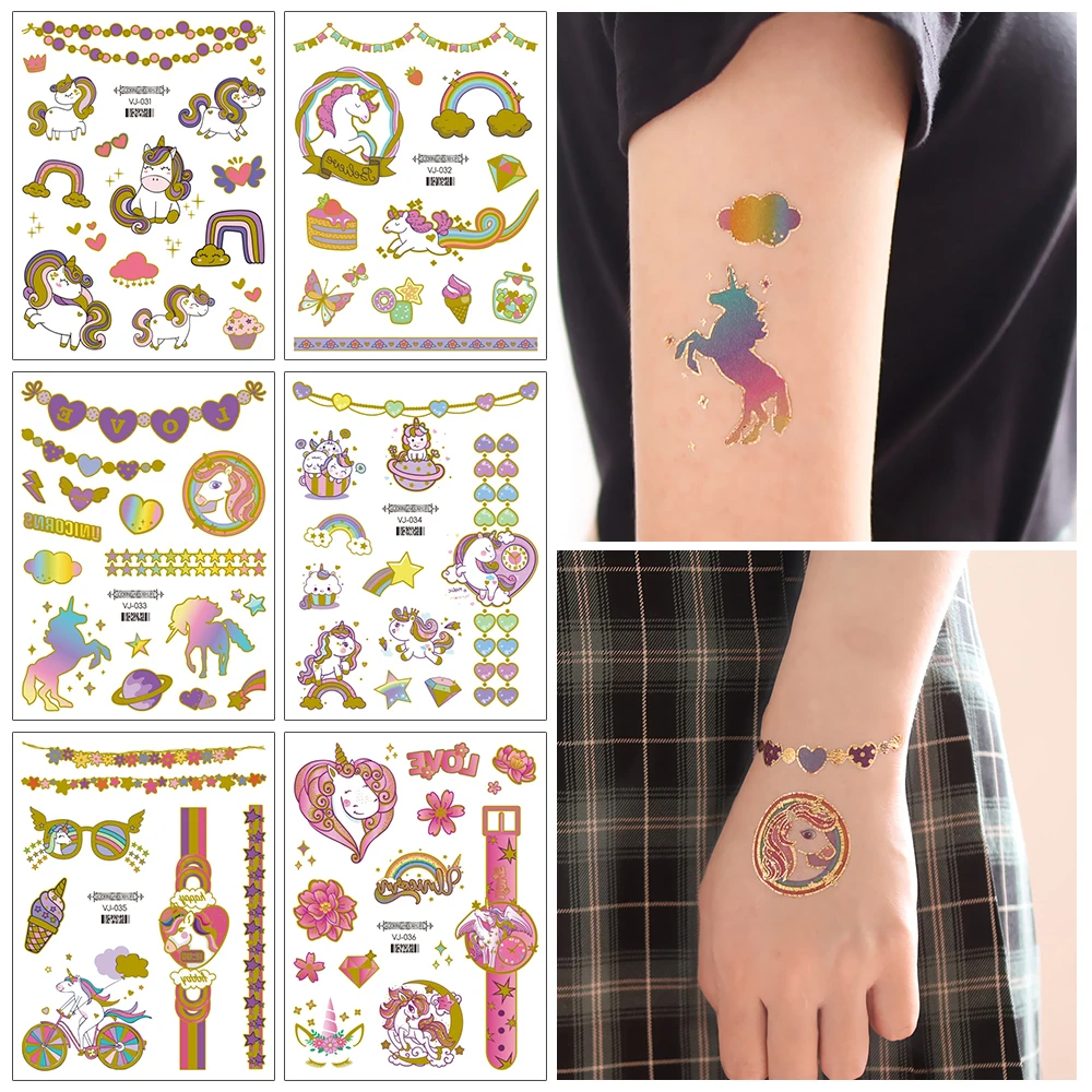 VeeCharm-золотые металлические Временные татуировки-наклейки премиум-класса в виде