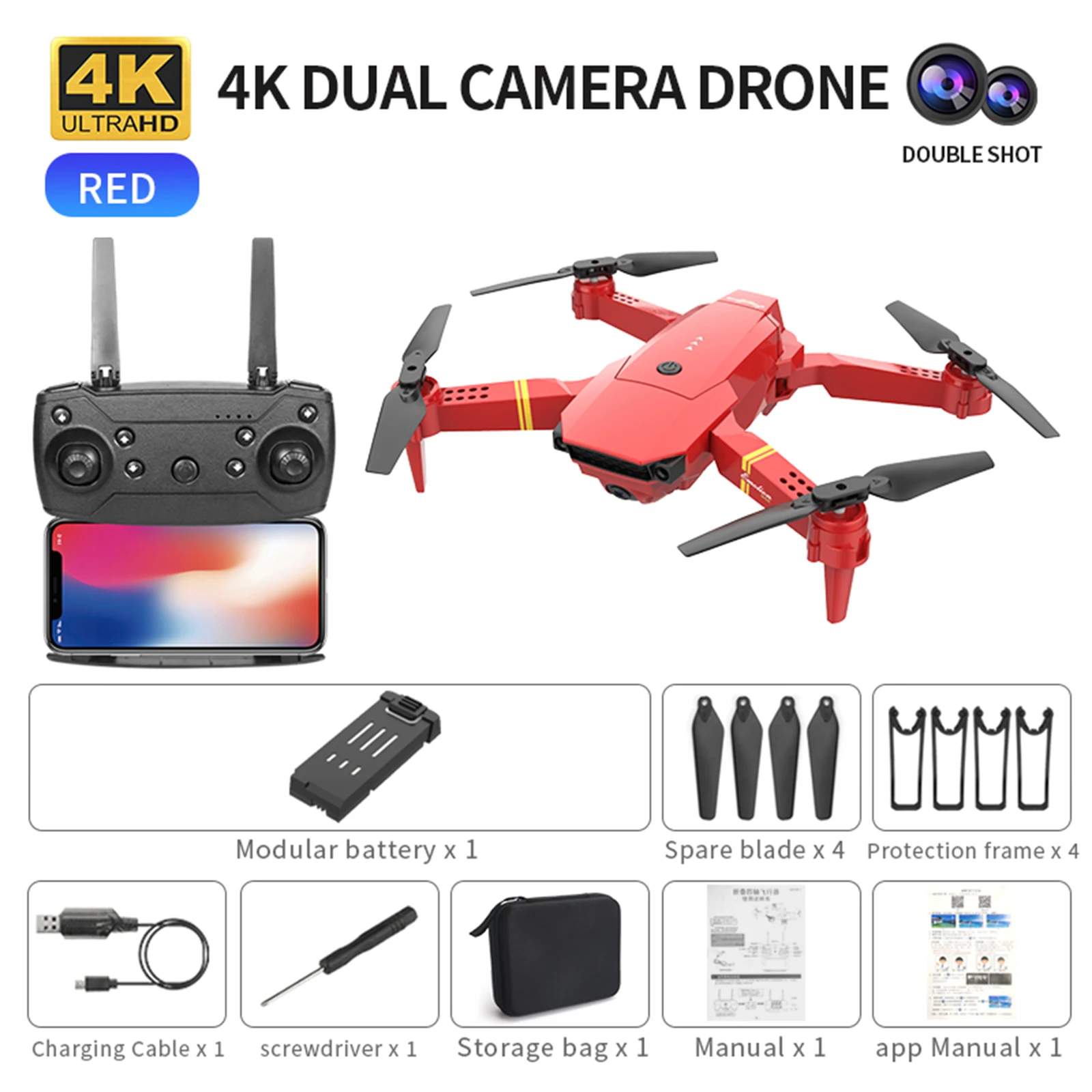 

Дрон Радиоуправляемый с широкоугольной камерой HD 4k/2,4 P, 1080 ГГц