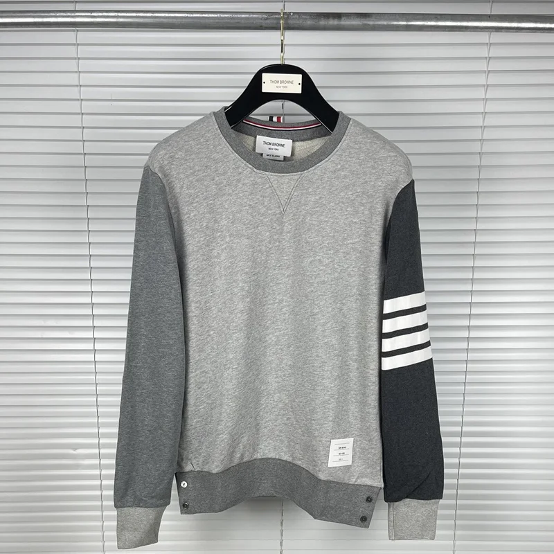 

Brand 2023 Fashion TB THOM Sweatshirts Men Women Patchwork Casual Sportswear Coat O-Neck Striped Cotton Pullovers Men's Clothing