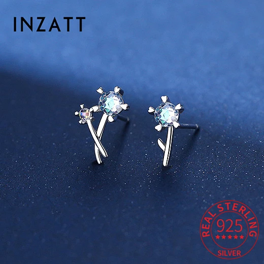 

INZATT Real 925 Sterling Silver Zircon Dandelion Asymmetrical Plant Stud Earrings For Fashion Women Minimalist Cute Fine Jewelry