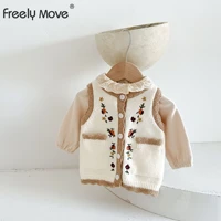 freely move infants clothes sleeveless knitted sweater cardigan floral sweet girls knit waistcoats cute baby childrens outwear