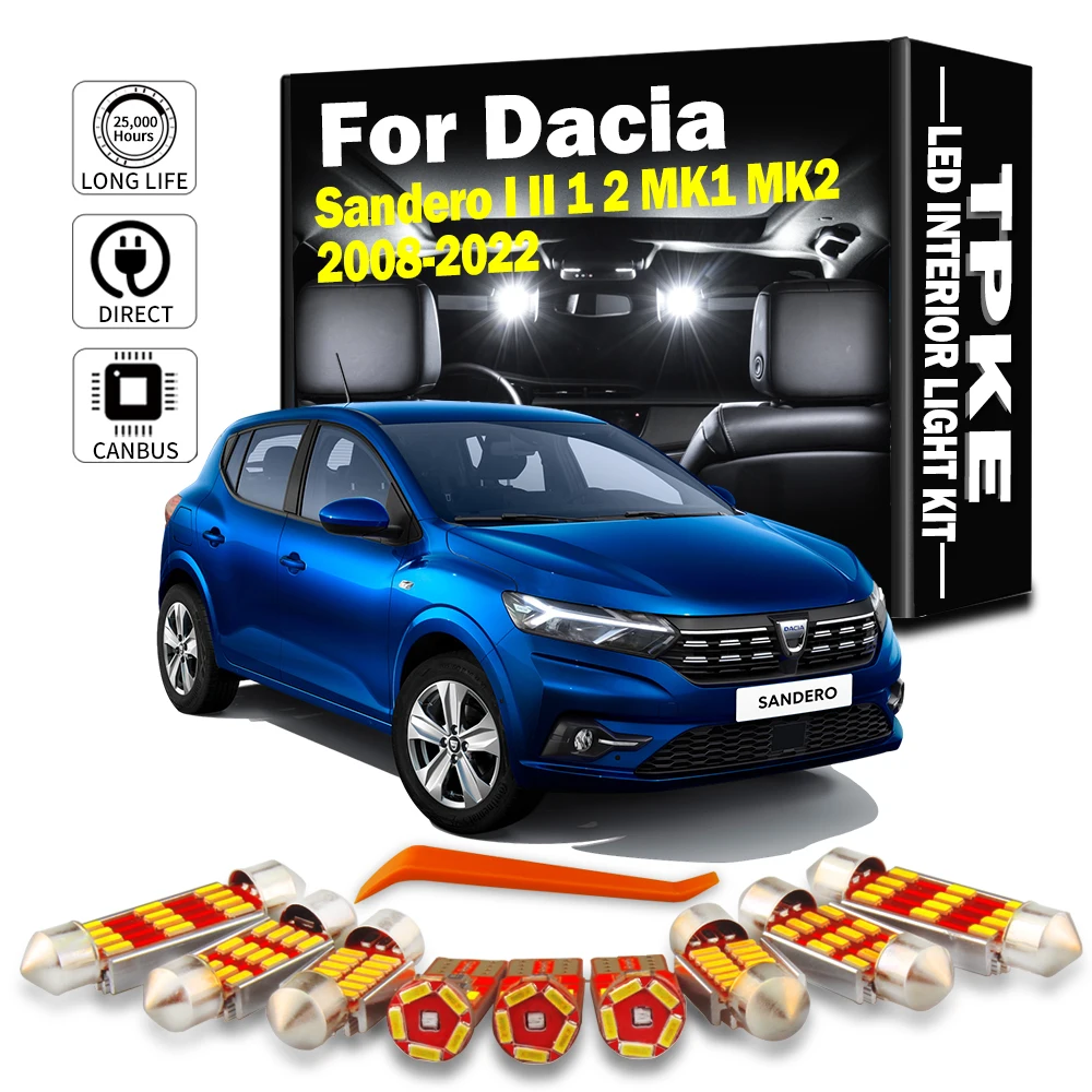 

TPKE светодиодная внутренняя карта купольсветильник комплект для Dacia Sandero I II 1 2 MK1 MK2 2008-2019 2020 2021 2022 Canbus автомобильные аксессуары Светодиодная л...