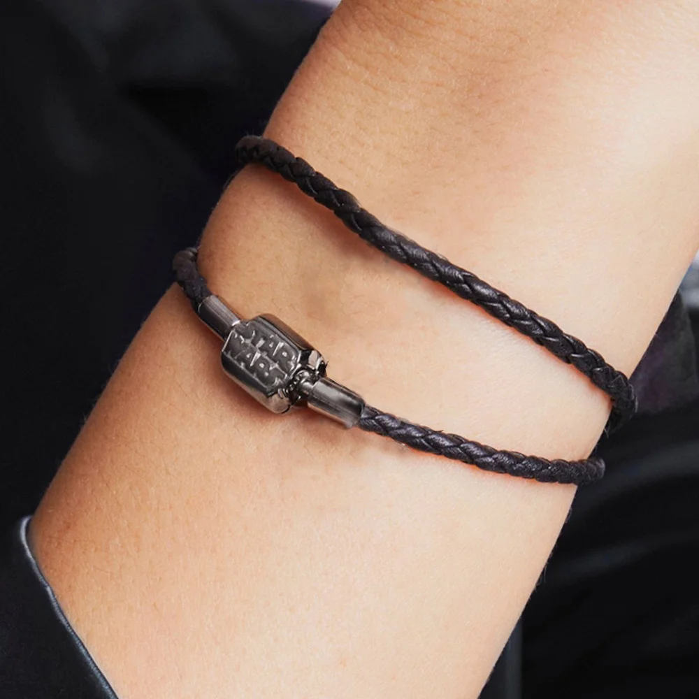 Pandora 925 Silver Leather Bracelets Couples Charms Jewelry Gift Original Women's Woven Leather Bracelet Man