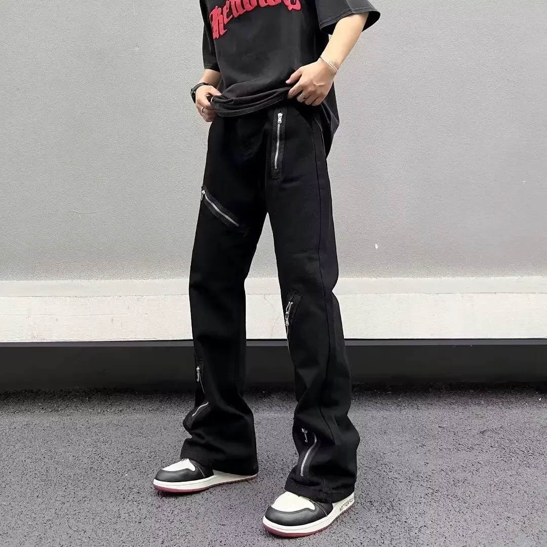 Черные джинсы Vibe Street Drop Sensibility свободные брюки с микро-клеш прямые модный