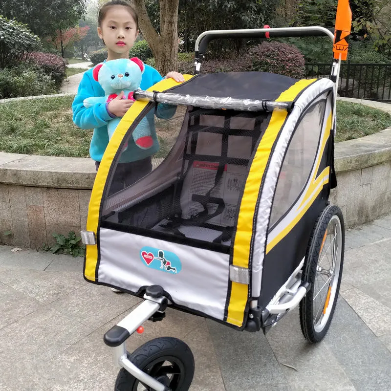 20 Inch Inflatable Wheel & Aluminum Alloy Frame 2 in 1 Baby Jogger Bike Trailer, Strong Shock Proof Stroller With Double Brake