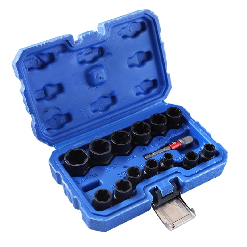

14 Pieces Impact Bolt & Nut Remover 3/8'' Drive Nut Bolt Extractor Socket Tools Dropshipping