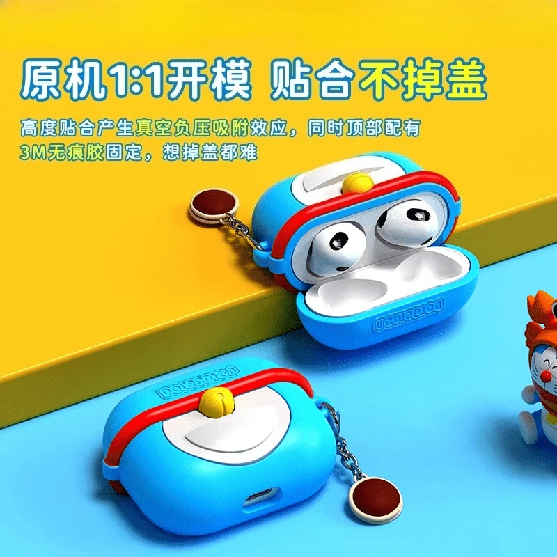 Фото Новый креативный 2D чехол для наушников Doraemon с героями мультфильмов, персонализированные периферийные устройства в стиле аниме для Airpodspro 2 3, чехол для наушников, праздничные подарки №2
