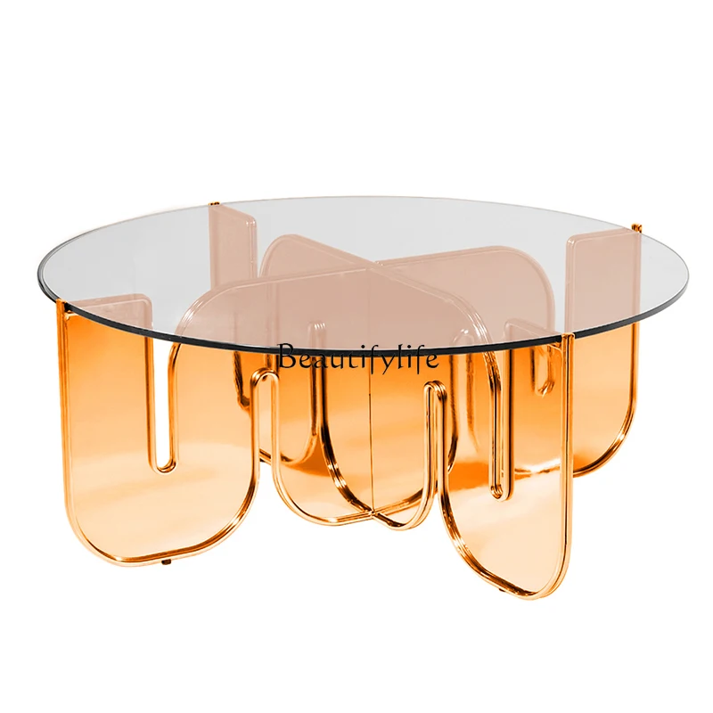 nowoczesny lekki luksusowy stolik kawowy ze szkła akrylowego okrągły przezroczysty prosty nordycki
