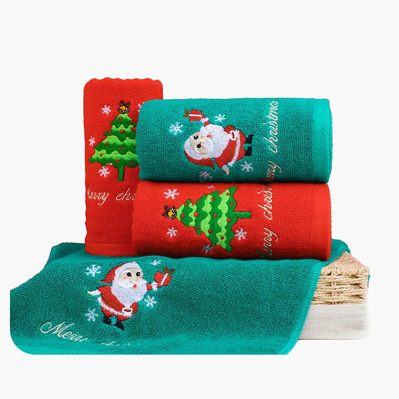

2pcs Christmas Towel Santa Claus New Year Xmas Gift Home Bathroom Washing Hand Face Towel Green Red