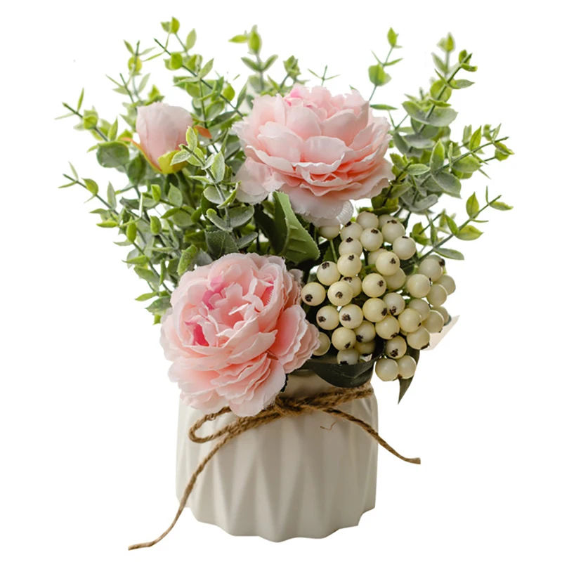 

Artificial Flowers With Ceramic Vase Party Office Store Home Decor Silk Rose Flowers Room Decoration Wedding Accessories Mariage