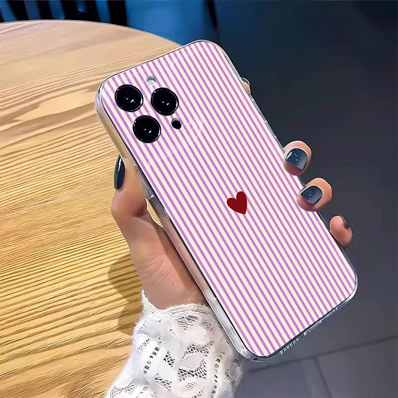 Фото Чехол для телефона Xiaomi Redmi Note 14 Pro 13 12S 11 12 Pro Plus Redmi 14C 13C 12C, прозрачный, с пастельными полосками и сердечками, противоударный, мягкий №5