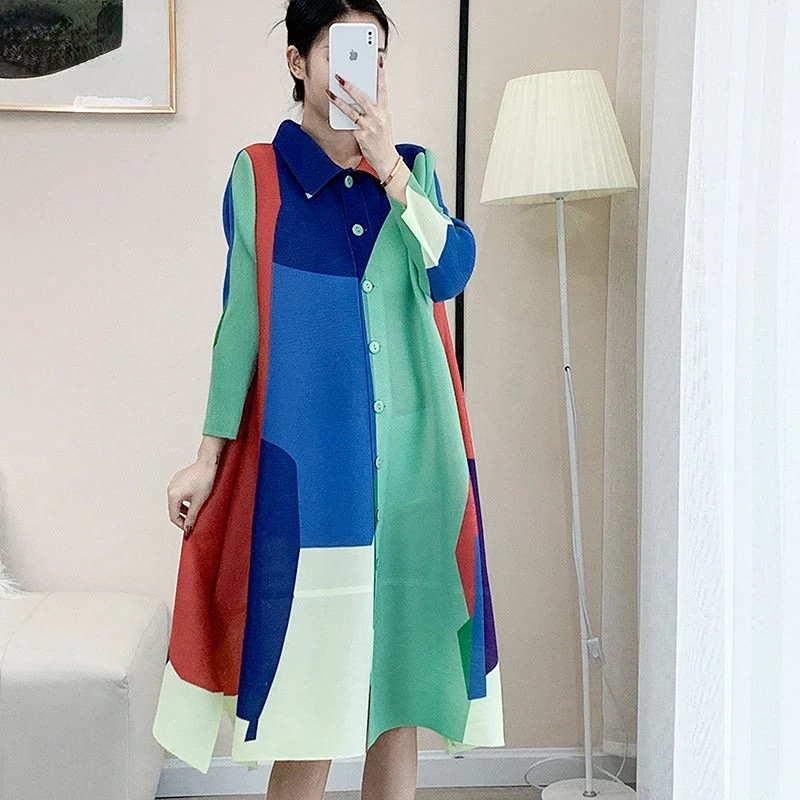 

Женское плиссированное платье миаке, элегантный кардиган во французском стиле с длинным рукавом и геометрическим принтом, Осень-зима 2022