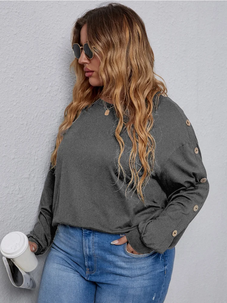 Women's Large Women's Clothing Station Fashion Solid Color Off Shoulder Buckle Long Sleeve T-shirt plus size feminino